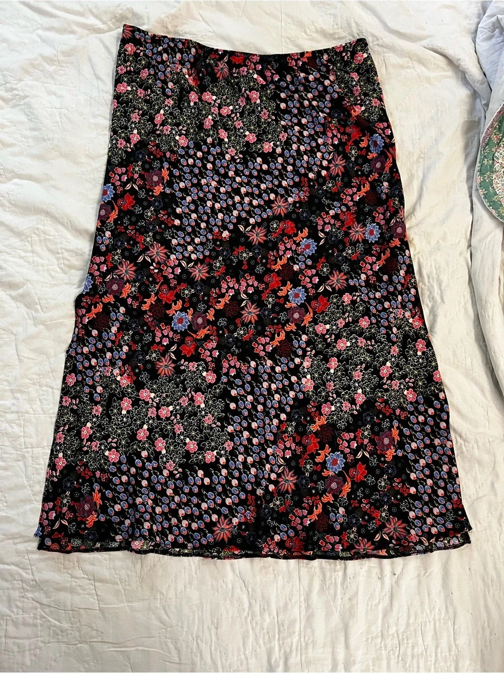 River Island Black Floral Midi Skirt with Red & Blue Accents
